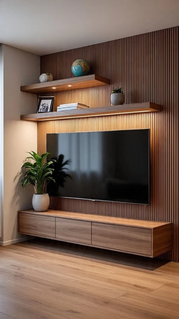 Budget-friendly DIY TV wall with peel-and-stick wallpaper