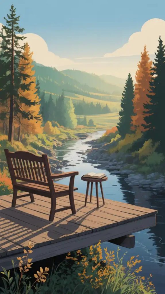 Cabin deck with hammock, small side table, and herbal tea mug