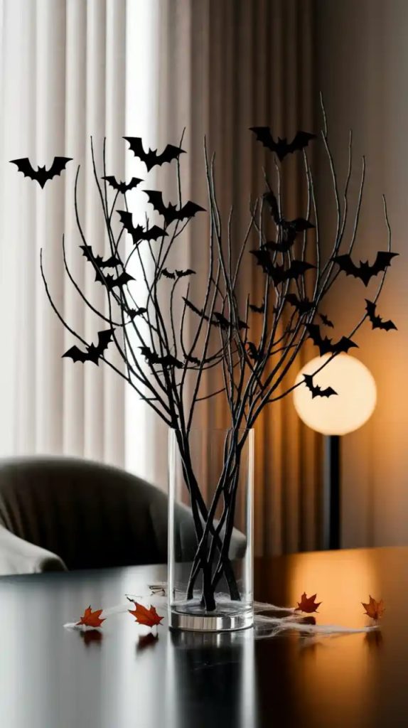 A cozy autumn living room decorated with plush throws, pumpkin accents, warm-toned cushions, and a wooden coffee table topped with seasonal candles and pinecones.