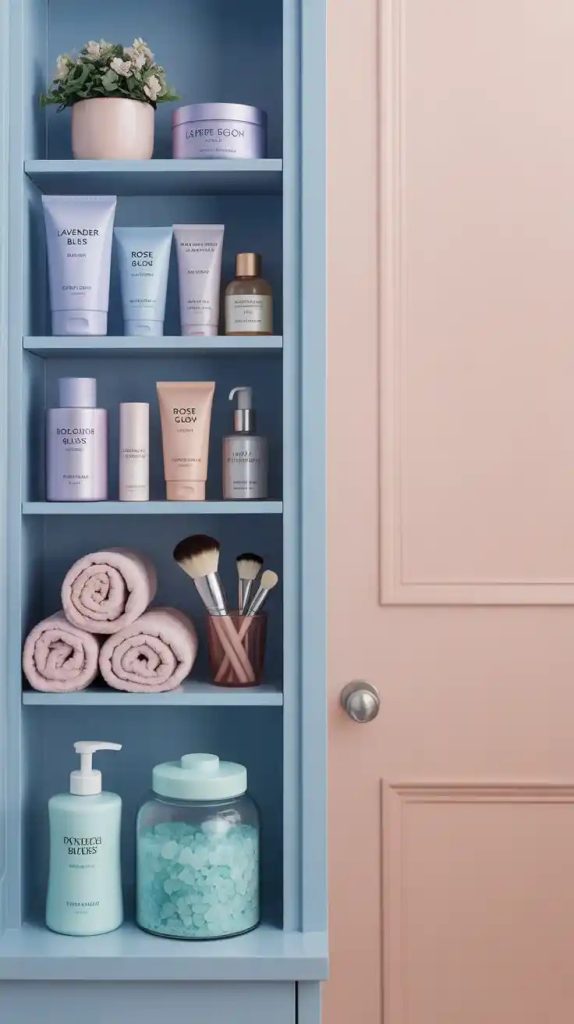 Behind-door makeup and beauty organizer with clear pockets