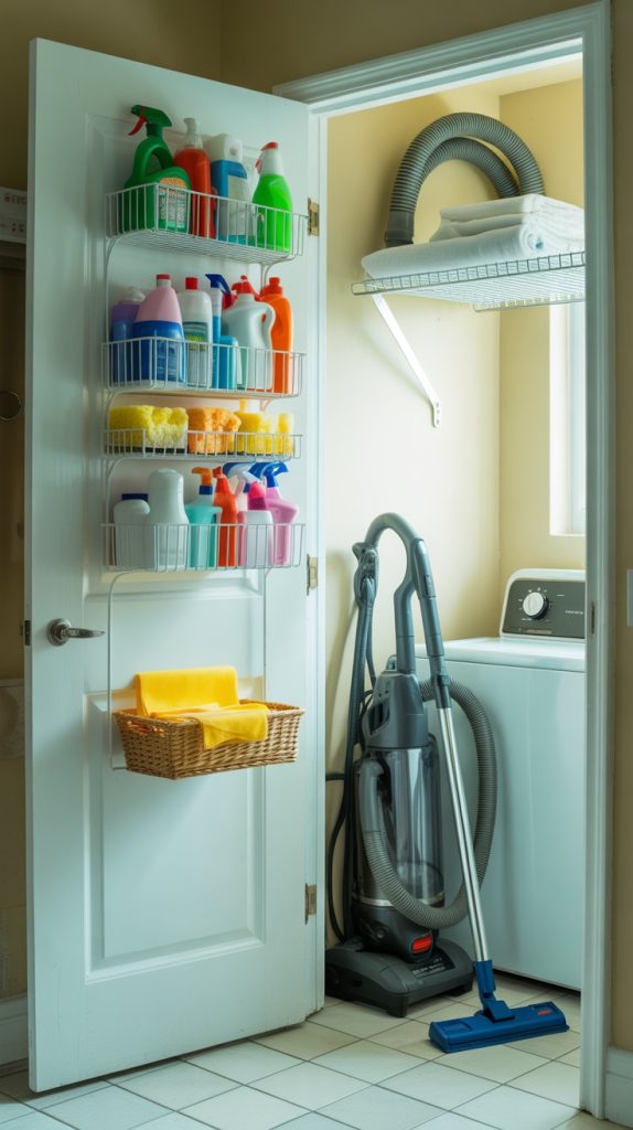 Seasonal behind-door storage for holiday decorations