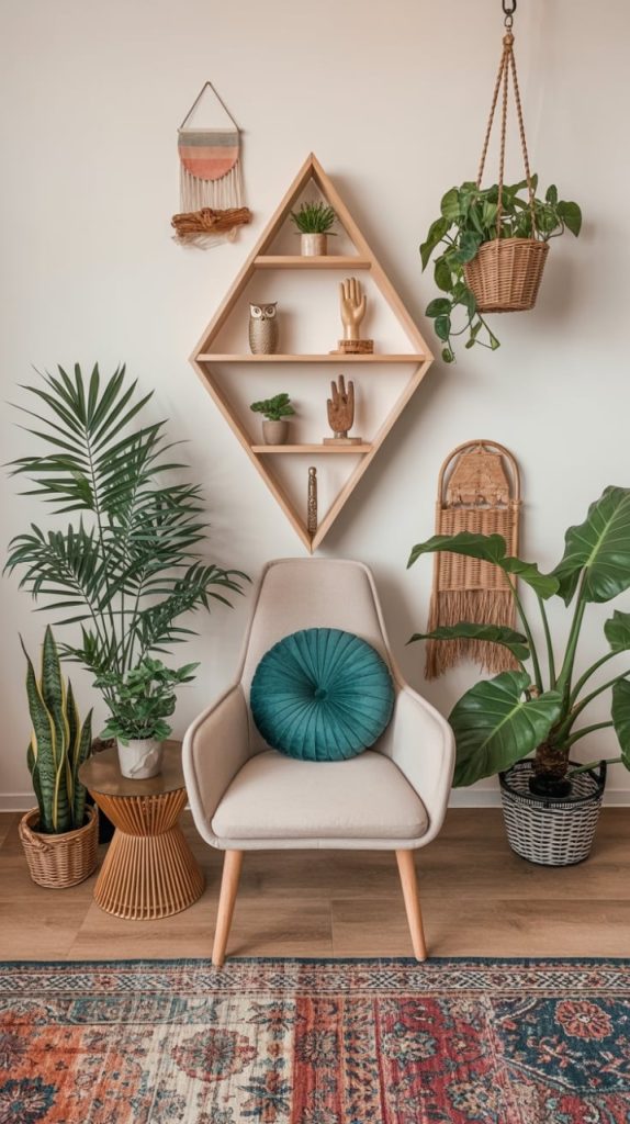 Tall indoor plant transforming awkward corner space
