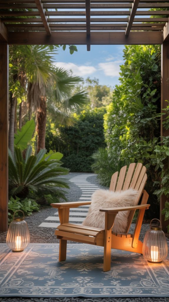 Rustic wooden furniture reading nook setup
