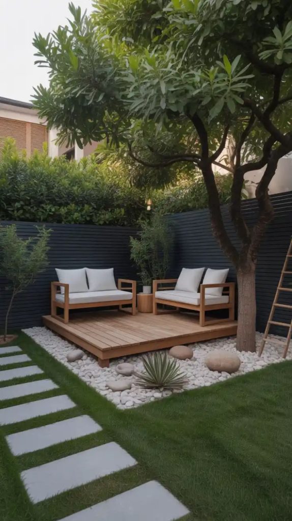 intimate outdoor deck setup with hammock chair