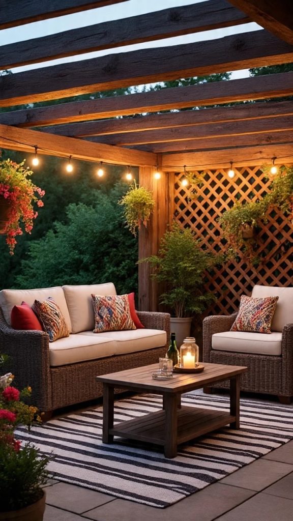relaxing deck with solar lanterns and warm lighting