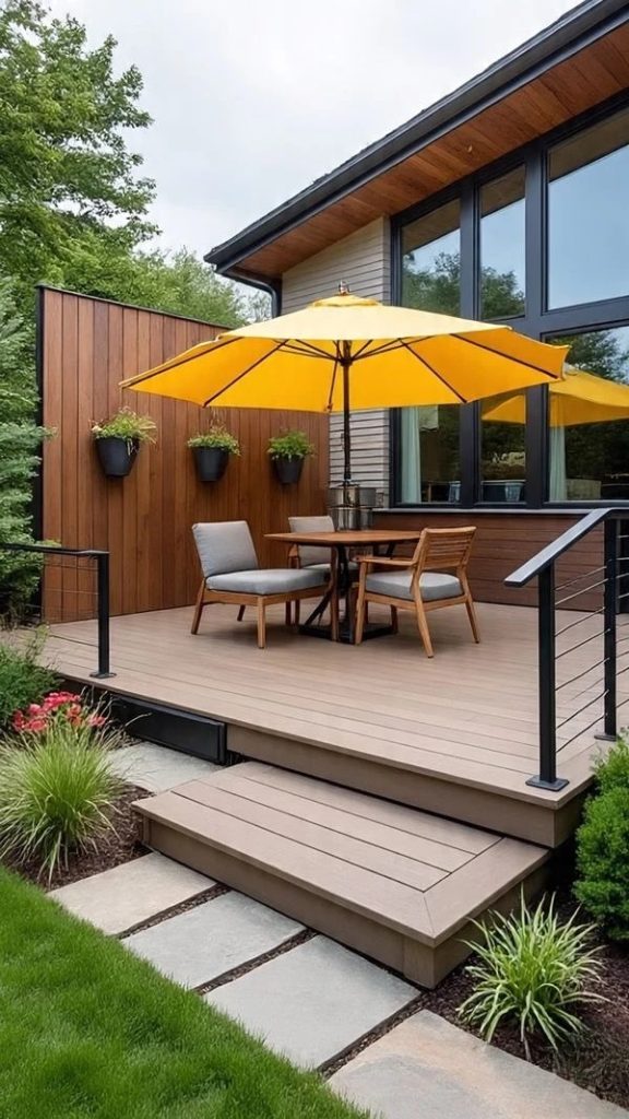 cozy loveseat on a small deck with cushions