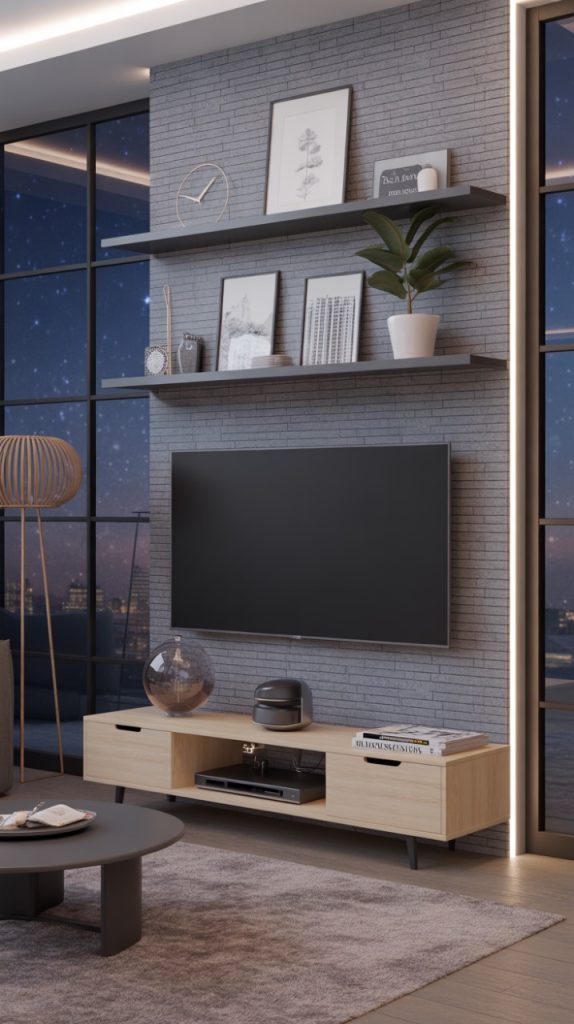 Built-in cabinetry with central TV unit