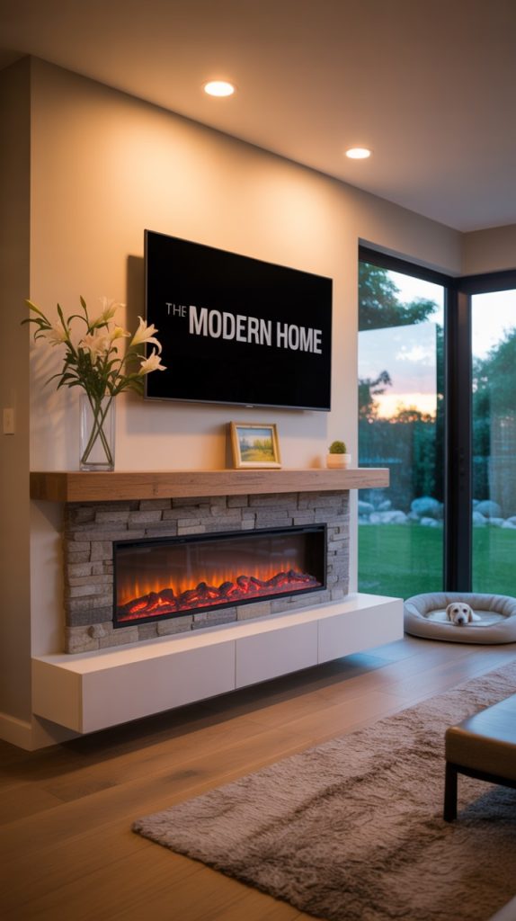 Modern minimalist TV wall with floating shelves