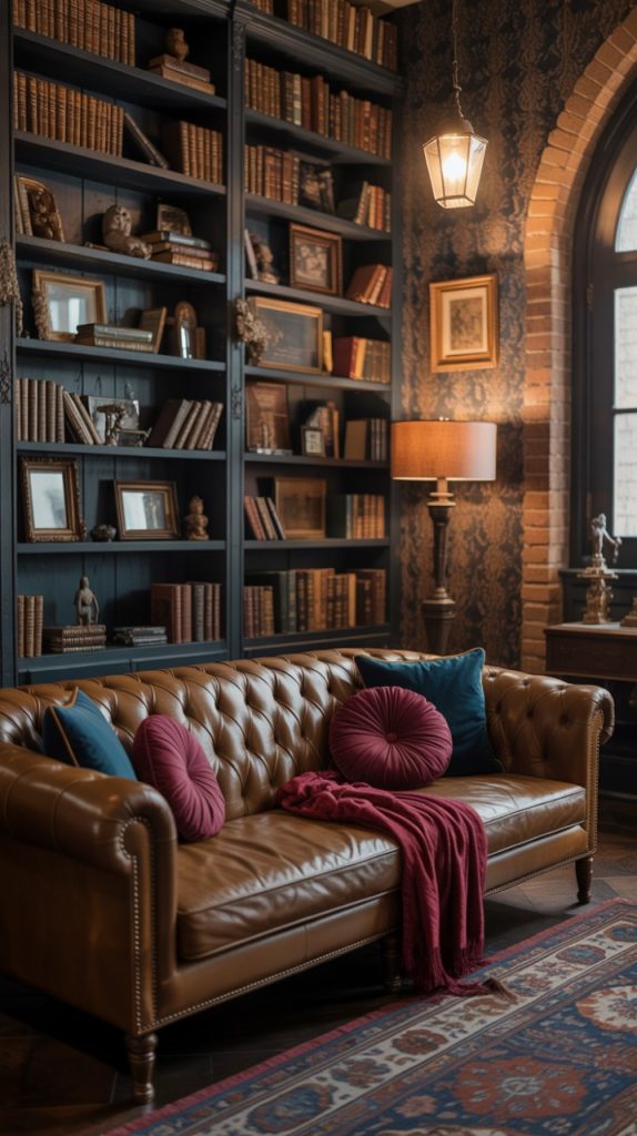 Reading nook styled with throw pillows and blankets