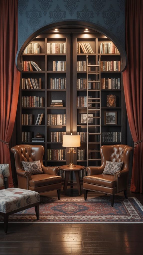 Scandinavian-style reading corner with natural wood tones