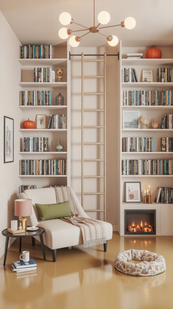 Cozy attic library with skylight and comfy chair