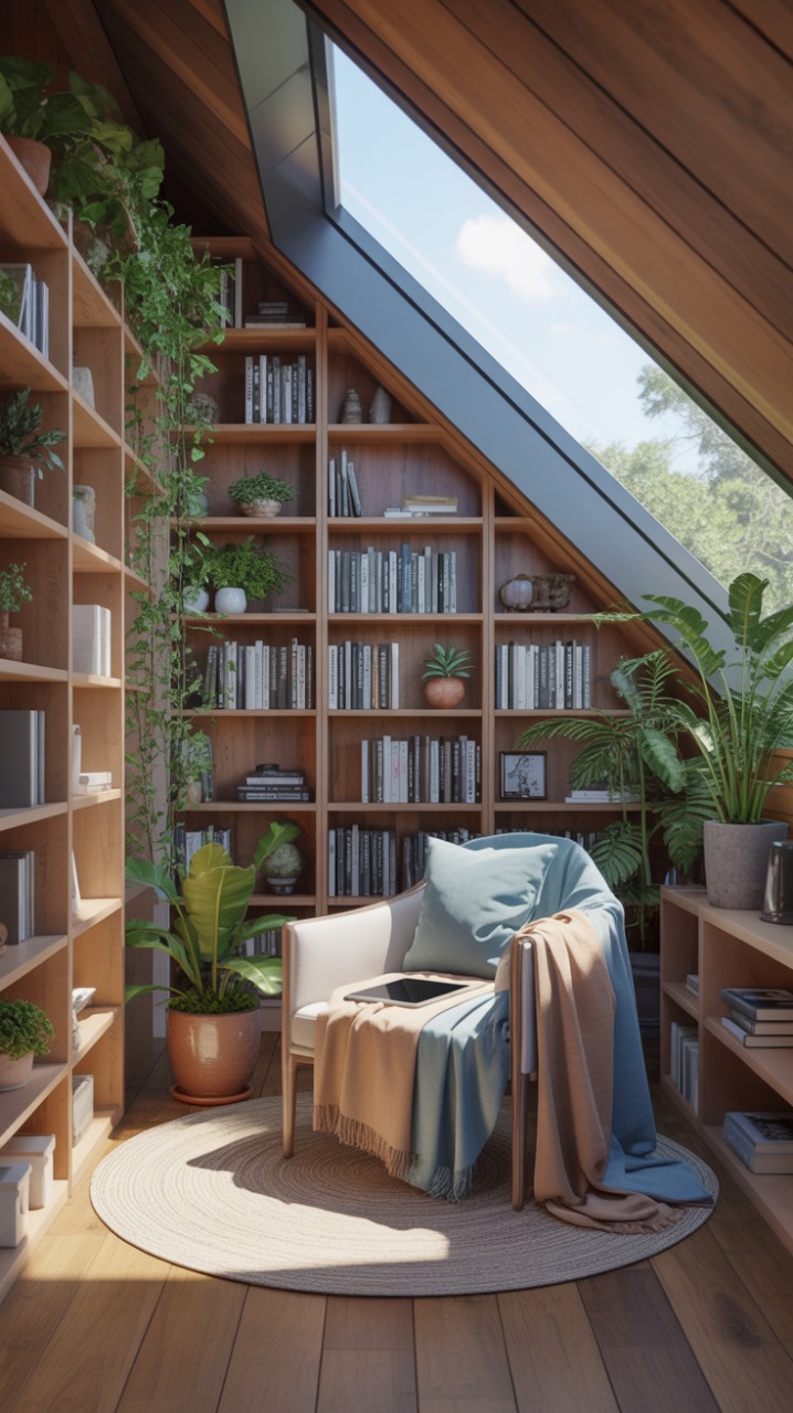 Modern reading nook with window seat and cushions