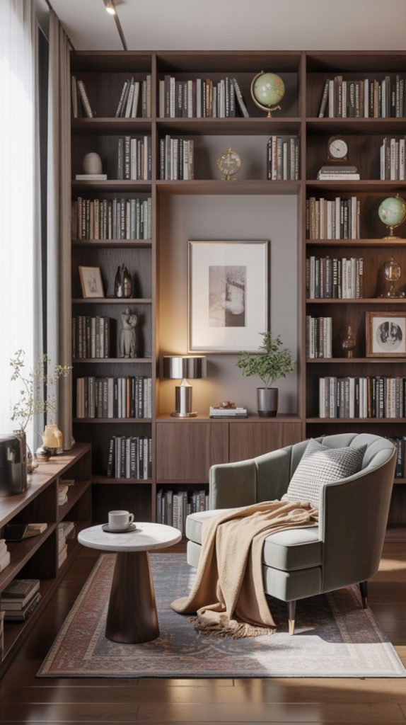Minimalist floating shelves for small home library
