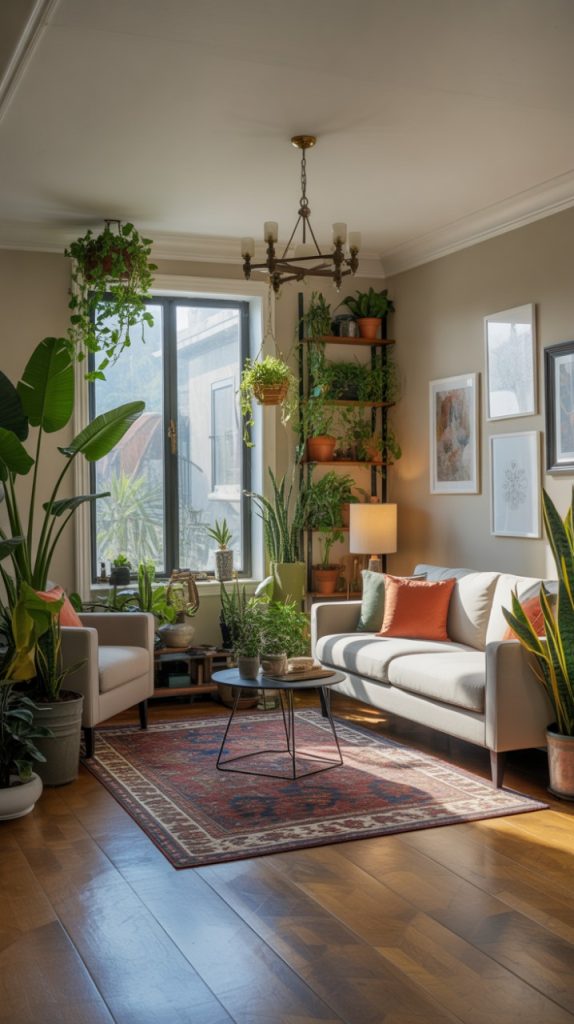 Indoor plant-filled apartment styled as urban jungle
