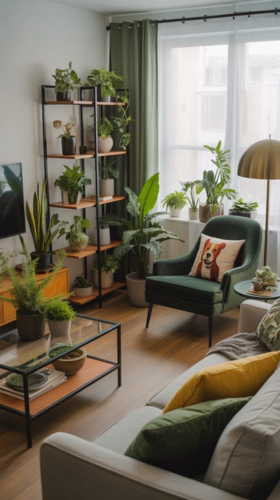 Minimalist living room with potted plants