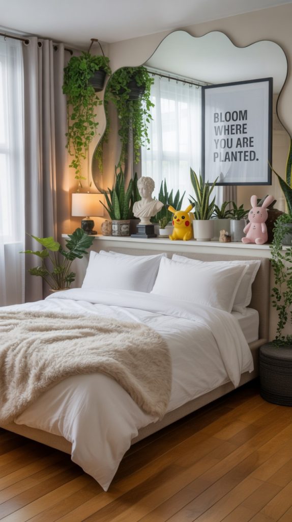 Bedroom decorated with indoor air-purifying plants