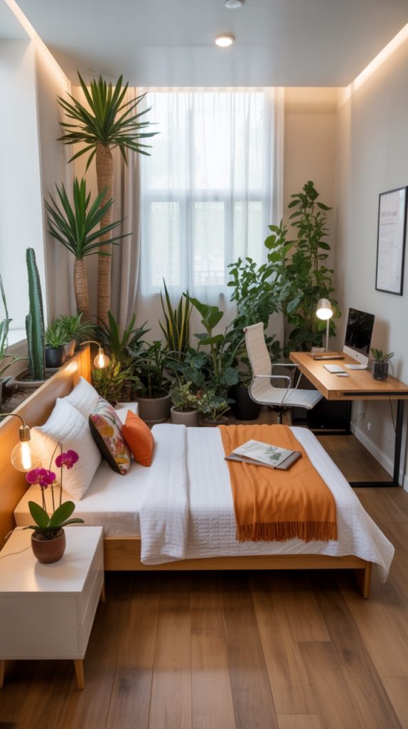 Cozy apartment corner styled with trailing vines