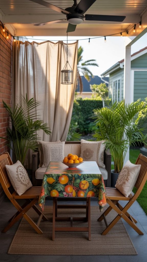 Small front porch with cozy seating and plants
