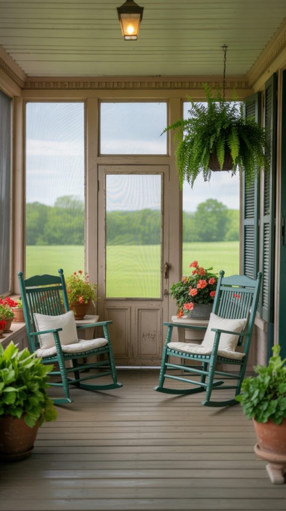Spring flowers on a bright small porch