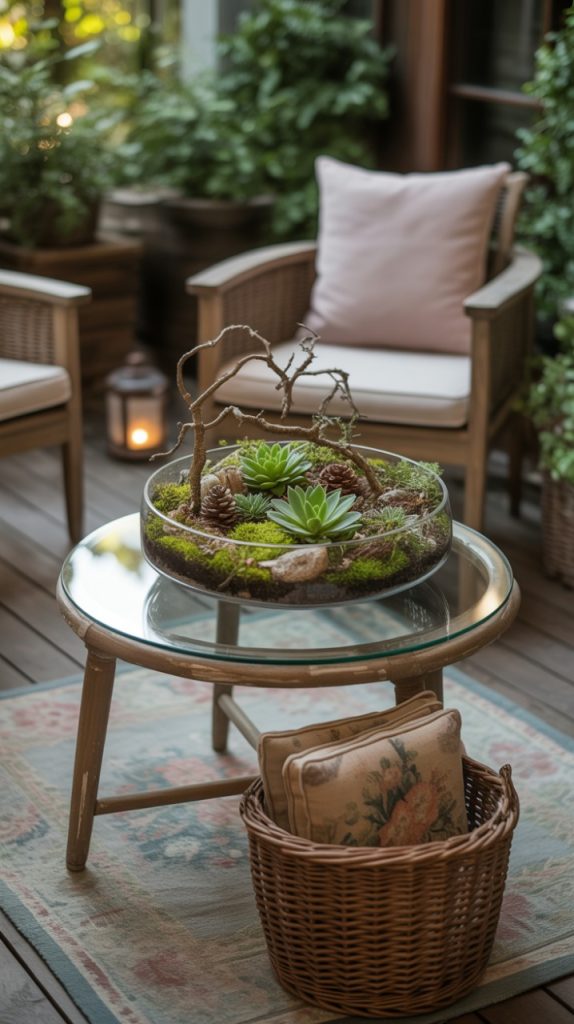 White-painted small porch with neutral cushions