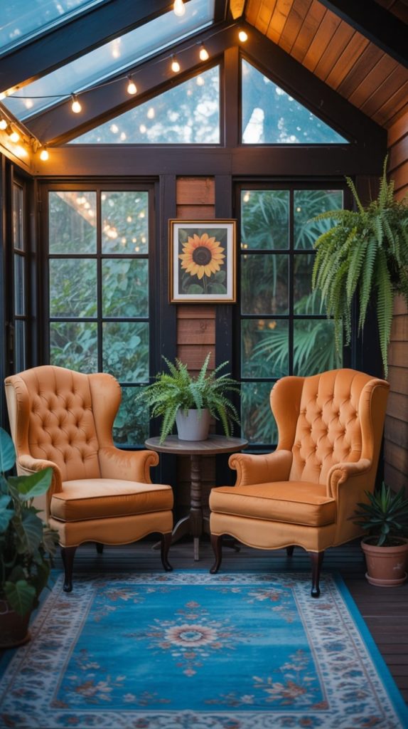Porch railing decorated with hanging planters