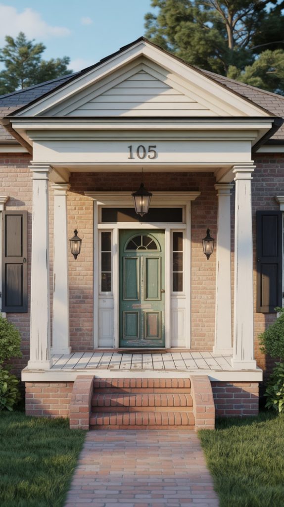 Modern farmhouse porch with wicker furniture