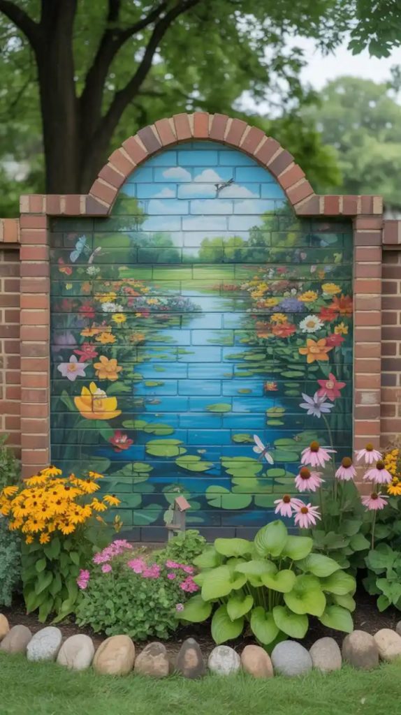 DIY backyard garden wall painting adding charm to outdoor decor