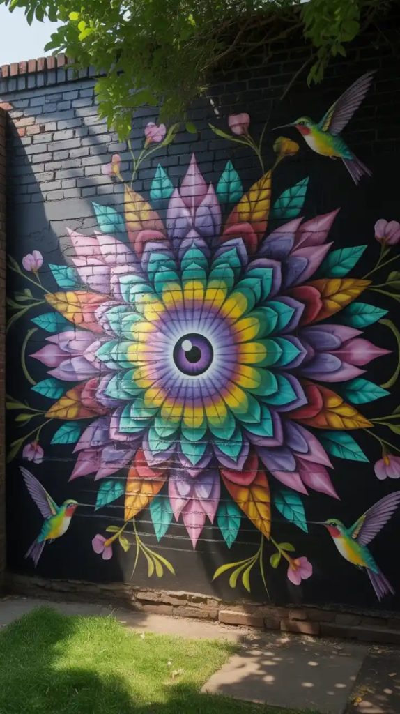 Outdoor wall painting design transforming small garden space