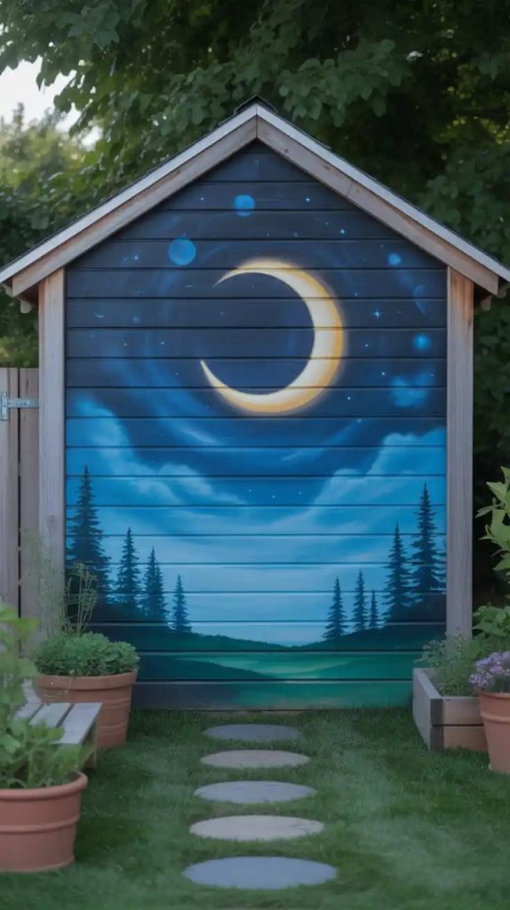 Floral mural design on outdoor garden wall