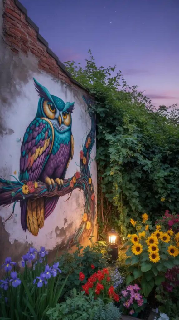 Garden wall with stenciled Moroccan design