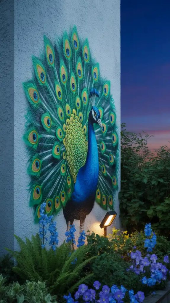 Backyard garden wall painted in soft pastel shades