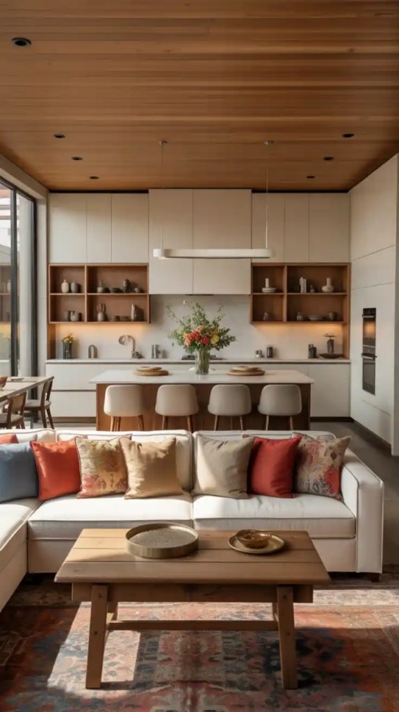 Modern L-shaped kitchen with large center island