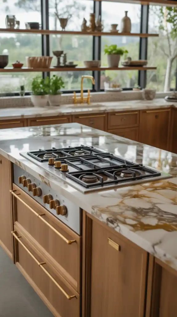 Rustic wood L-shaped kitchen with farmhouse sink