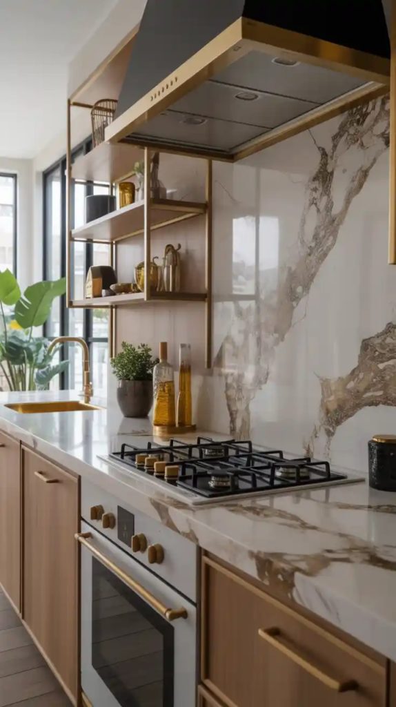 White L-shaped kitchen with pendant lights