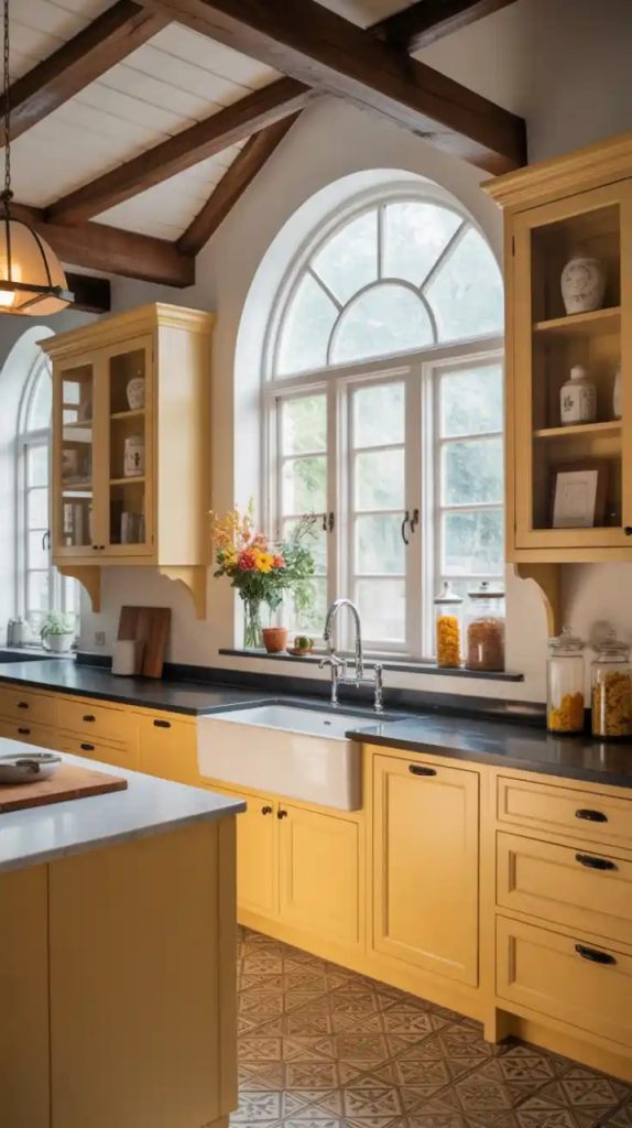 Small L-shaped kitchen with compact island design