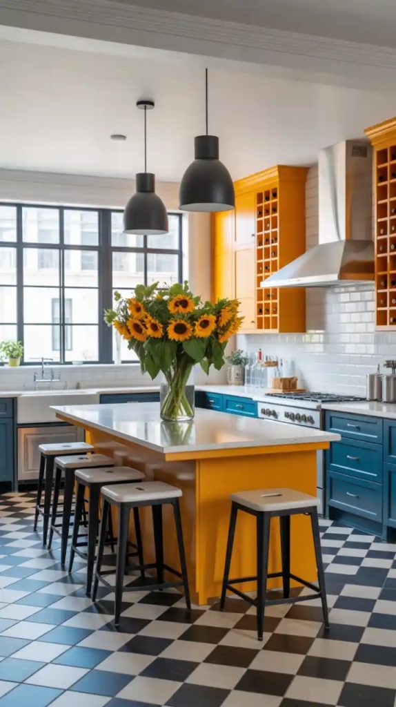 Large L-shaped kitchen with double island design