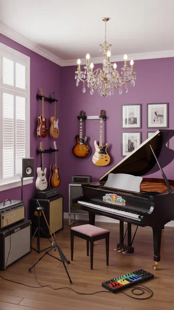 Budget-friendly music room with thrift furniture
