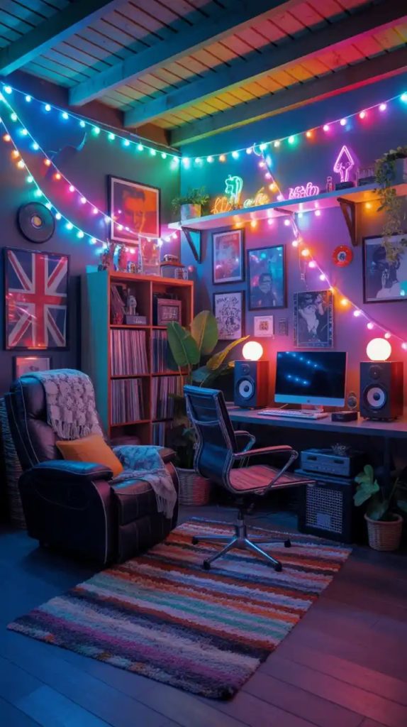 Rustic home music room with wooden décor