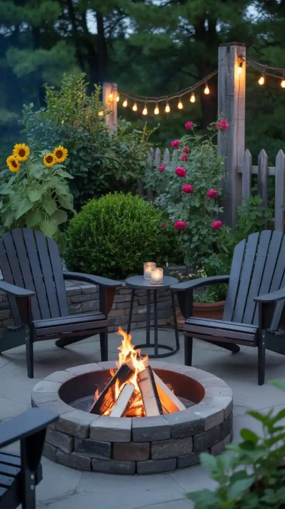 stylish backyard fire pit with decorative glass