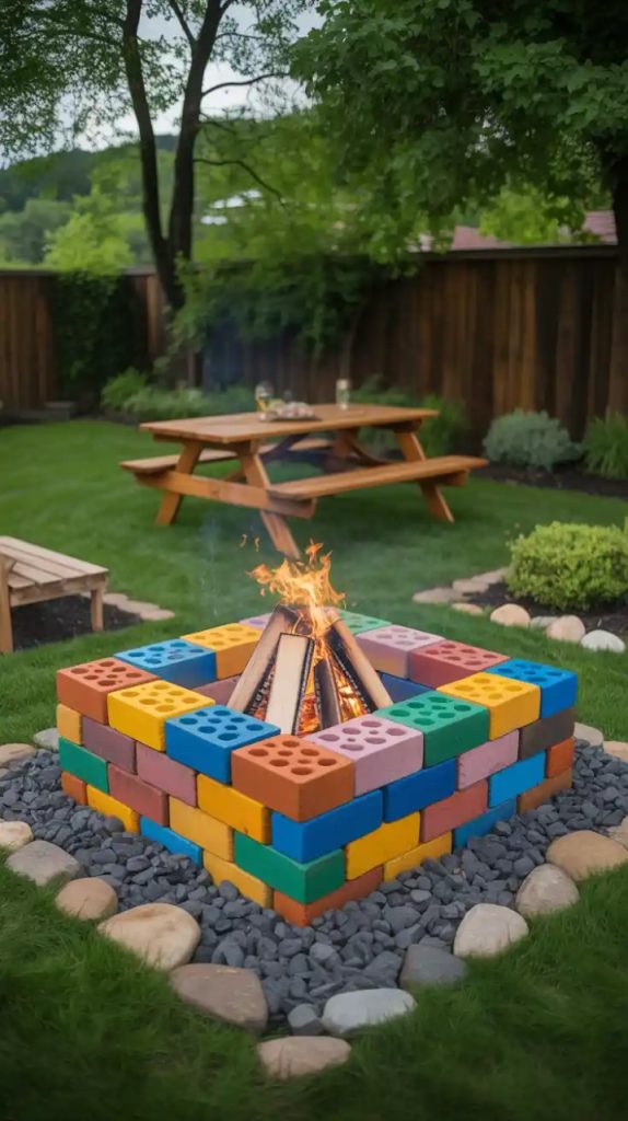 pallet wood seating around fire pit