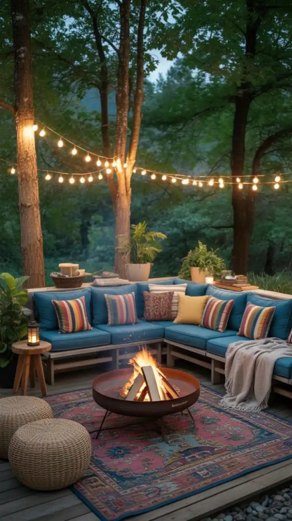 fire pit with built-in bench seating