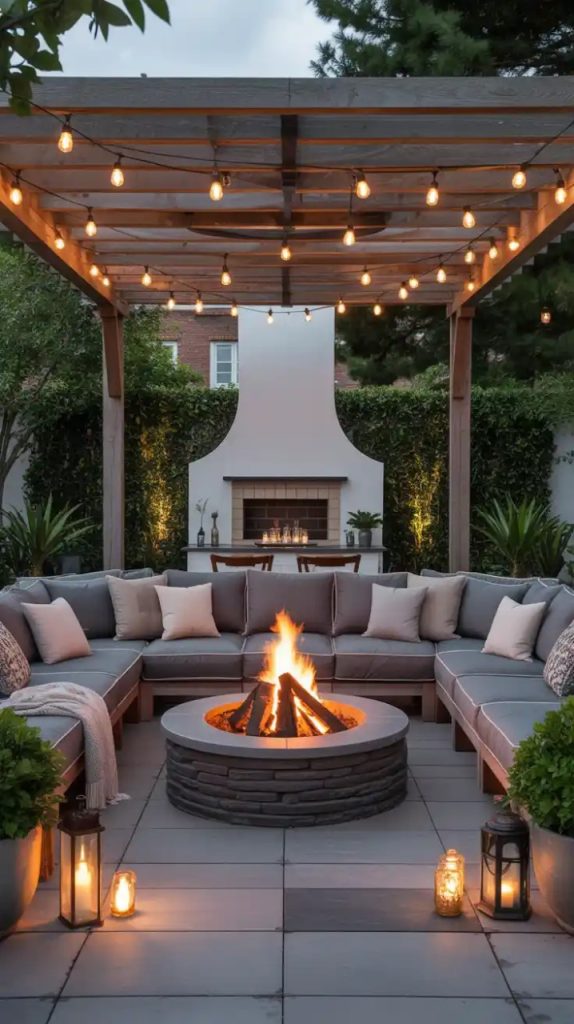 rustic wood-burning fire pit in backyard