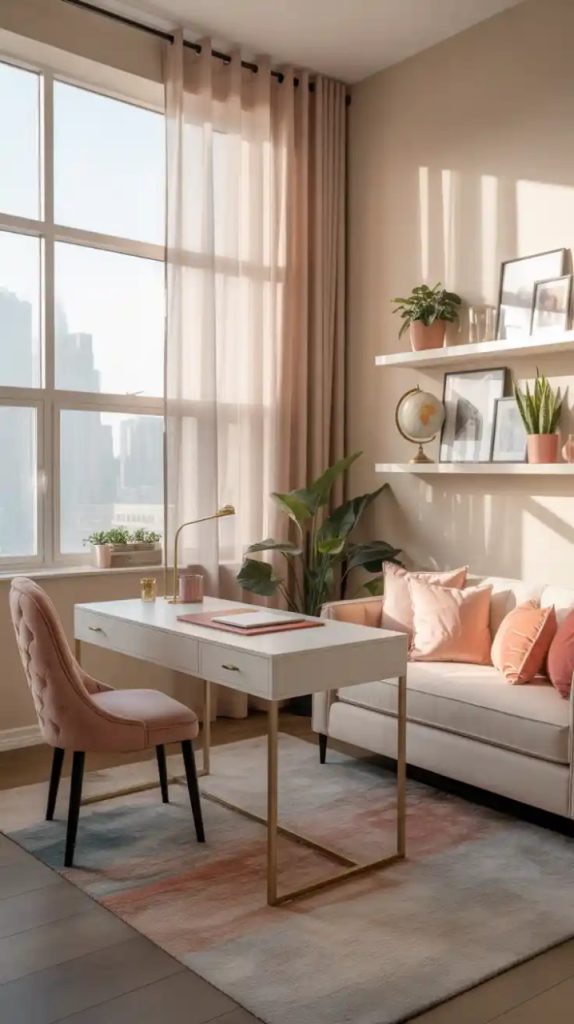 Floating wall desk with minimalist chair