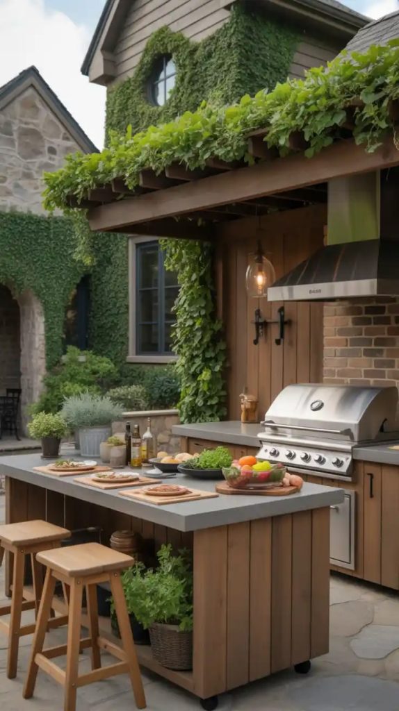 Compact outdoor kitchen island for a small backyard