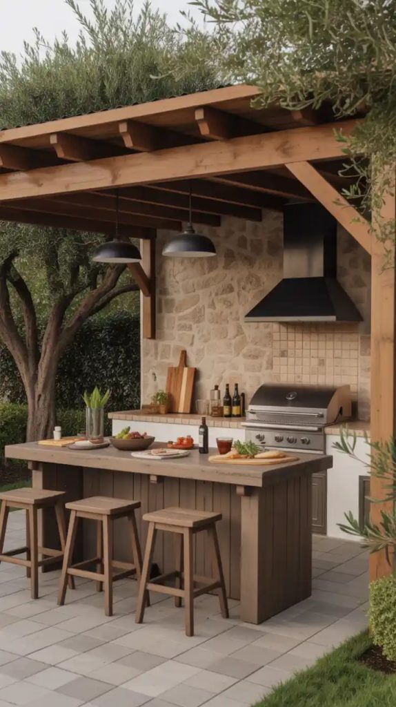 Repurposed dresser used as outdoor kitchen storage