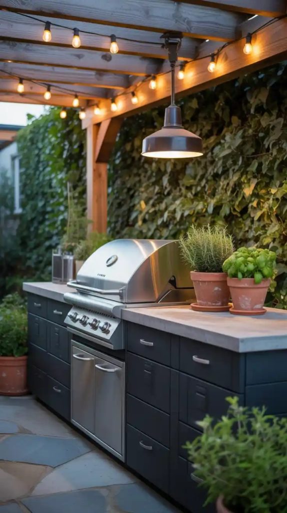 Rolling kitchen cart with grilling tools