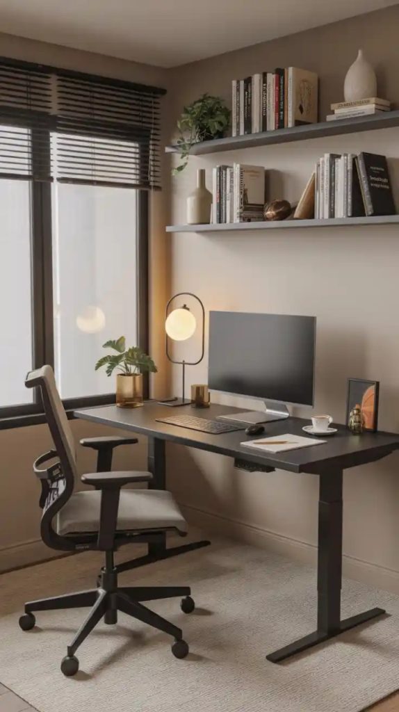 Neutral color scheme for bedroom office combo