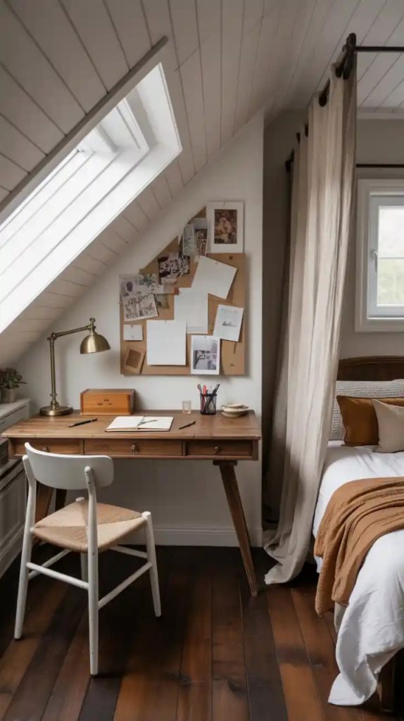 Compact bedroom office setup with floating desk