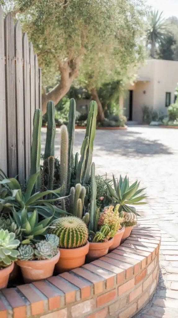 Rustic wooden log border for backyard garden
