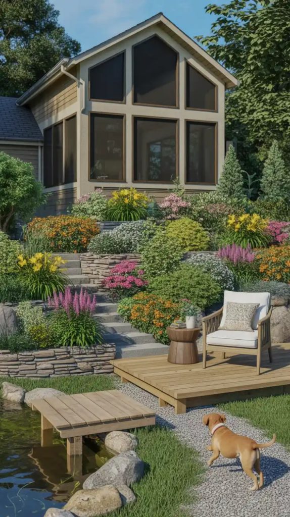 Rope border design for small cottage garden